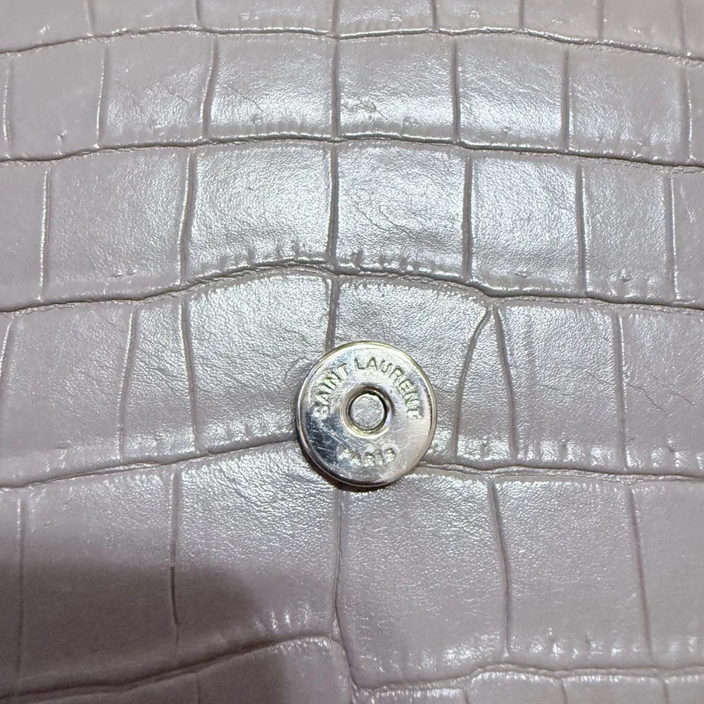 Saint Laurent Silver-Tone Hardware Grey Croc-Embossed Tassel Card Holder